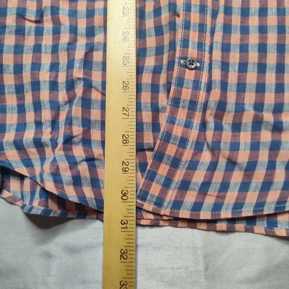 BANANA REPUBLIC CAMDEN FIT LINEN‎ Men Large Blue Orange Plaid Shirt EUC